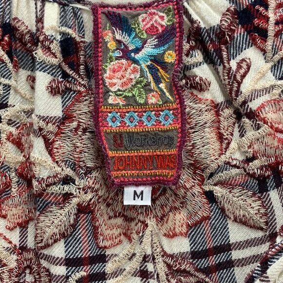 Johnny Was Workshop Women’s Medium Plaid Floral Midi Tunic Dress Boho Soho - Picture 5 of 8